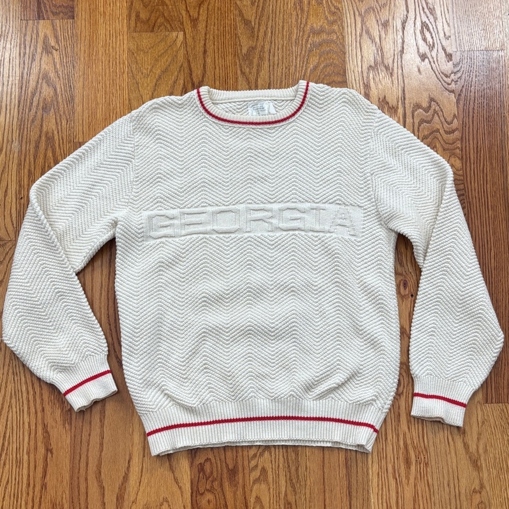 Vintage University of Georgia Athens UGA 100% Cotton Cream Crewneck‎ Sweater